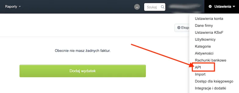 Settings menu