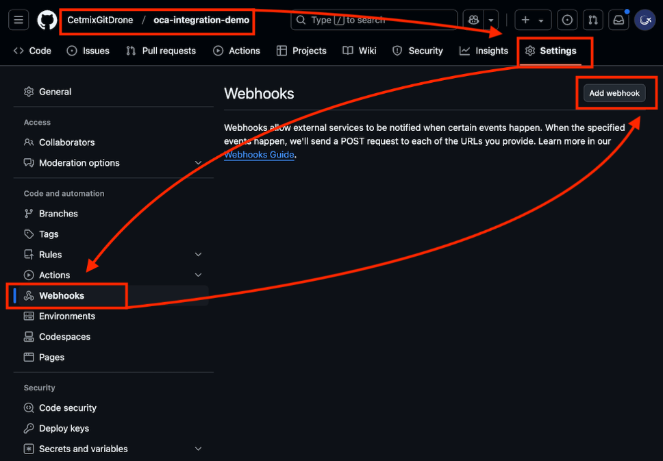 GitHub Add webhook button