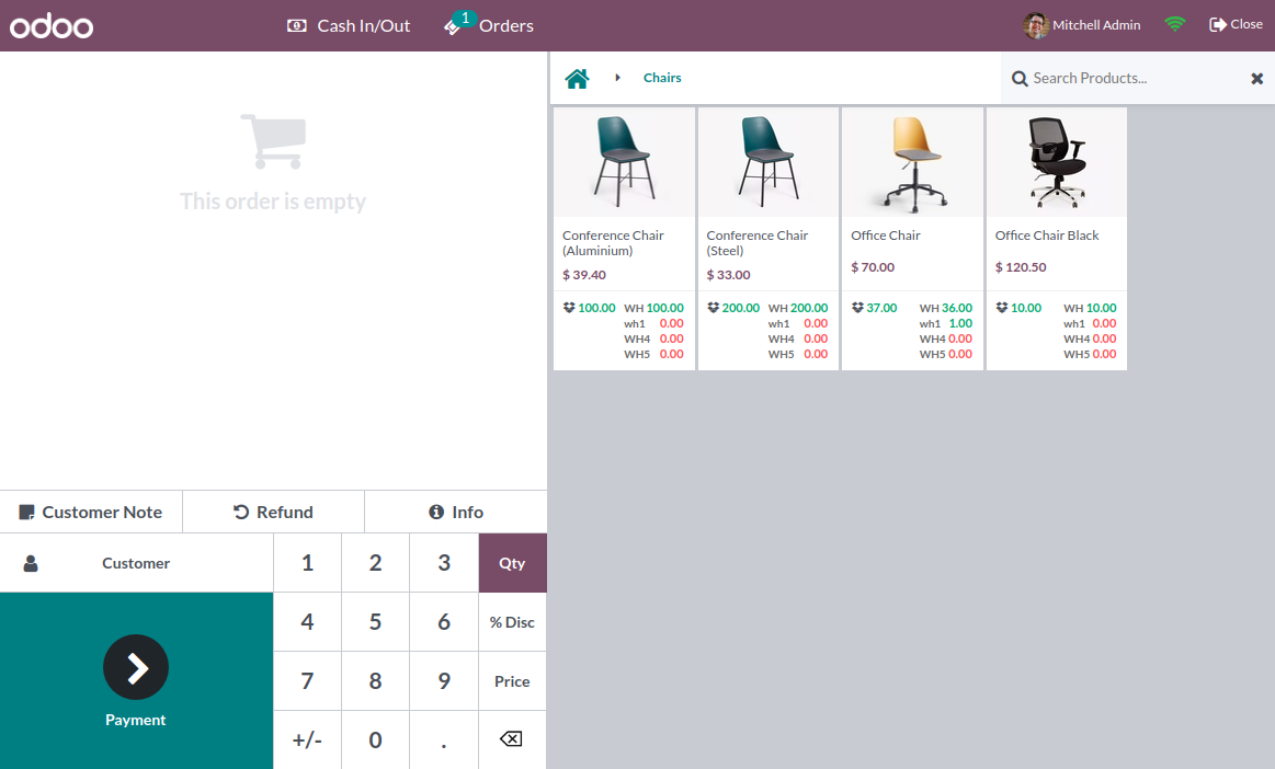 Product quantity displayed in POS